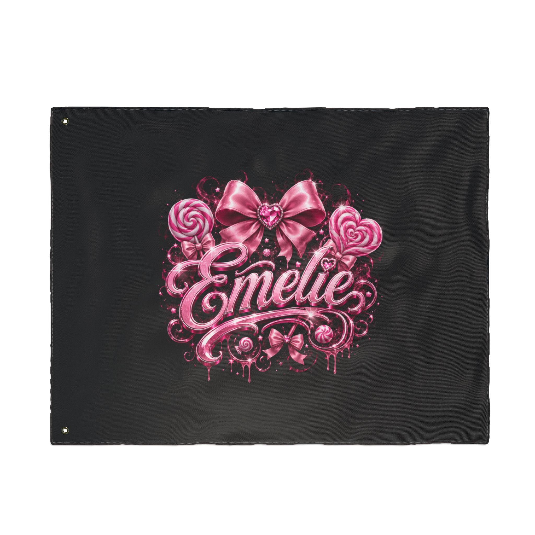 Personalized Pink Candy Name Flag — 'Emelie' Double-Sided Decorative Banner