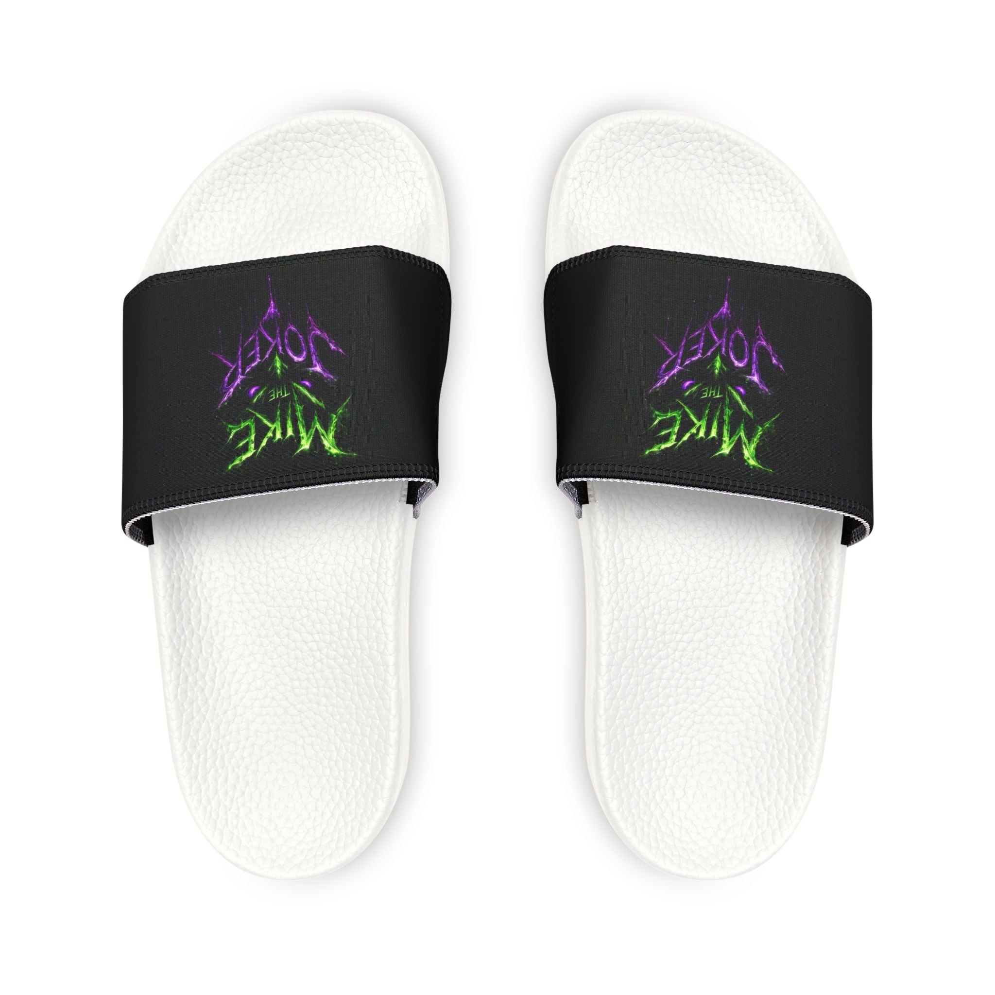 Men's Personalized Name Slides — Black Strap Sandals with Neon Green "Mike" Design