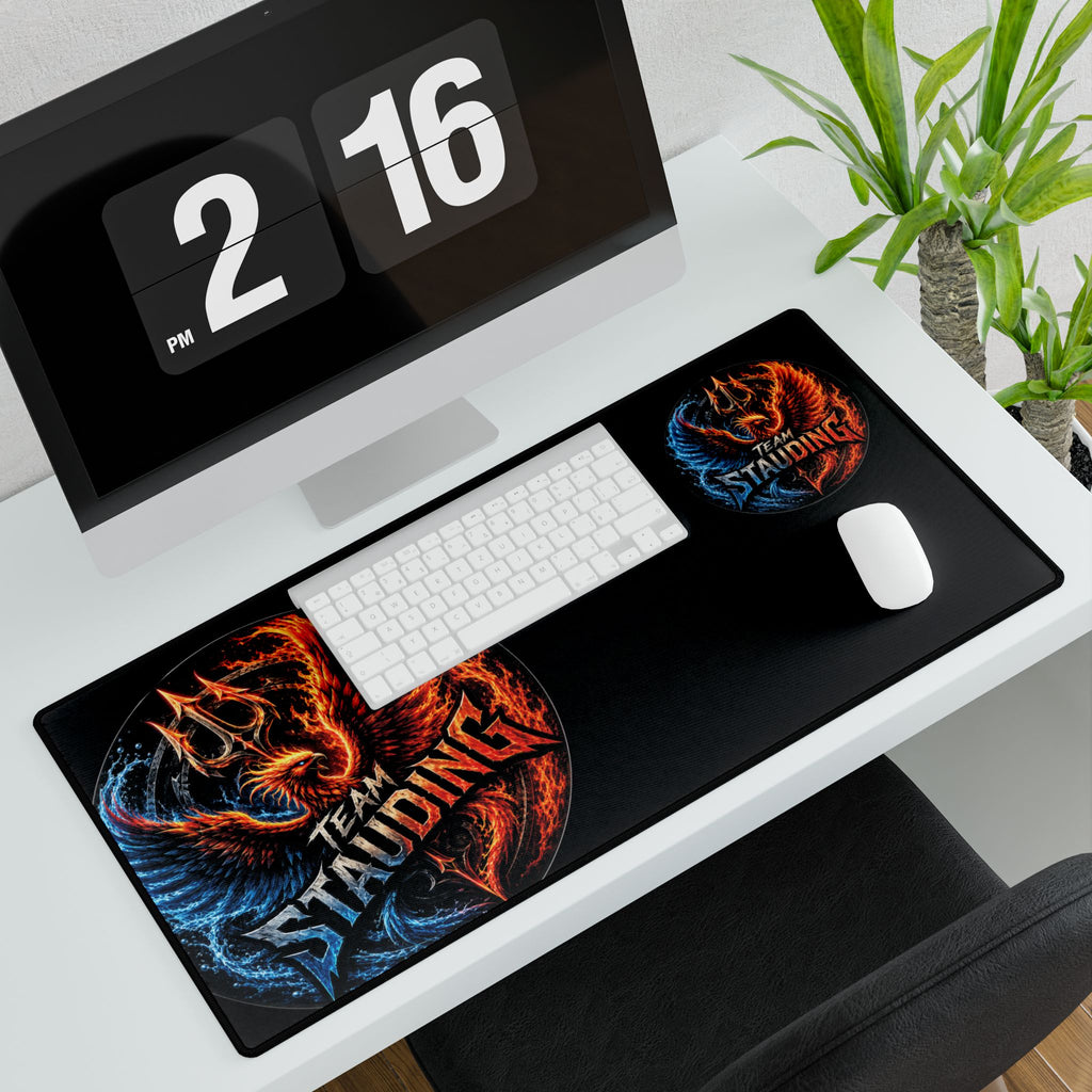 Gaming Desk Mat — Large Black Mouse Pad with Mascot