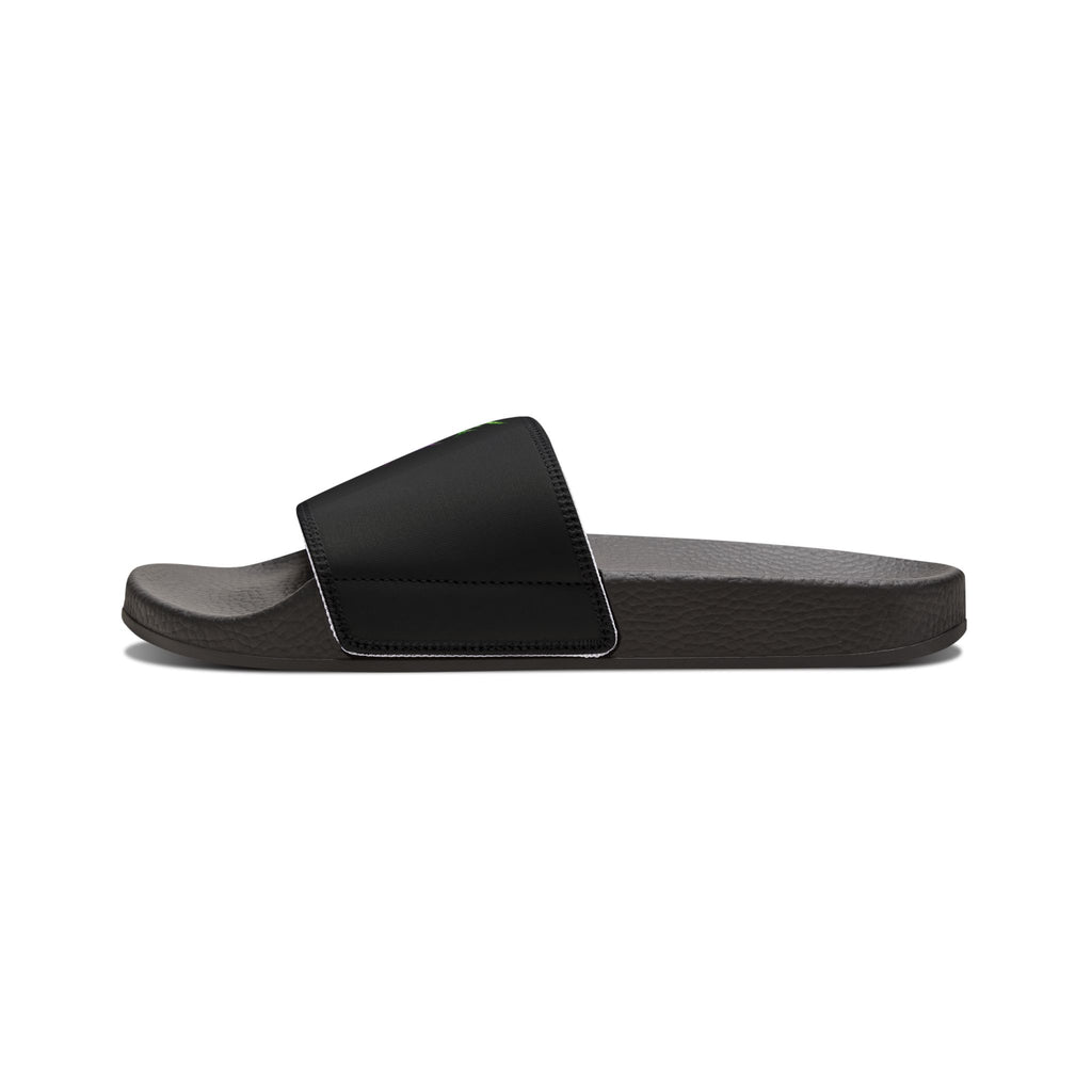 Men's Personalized Name Slides — Black Strap Sandals with Neon Green "Mike" Design