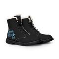 Fur-Lined Leather Boots — Cozy Winter Lace-Up Boots with 'Team Oink Inc.' Design