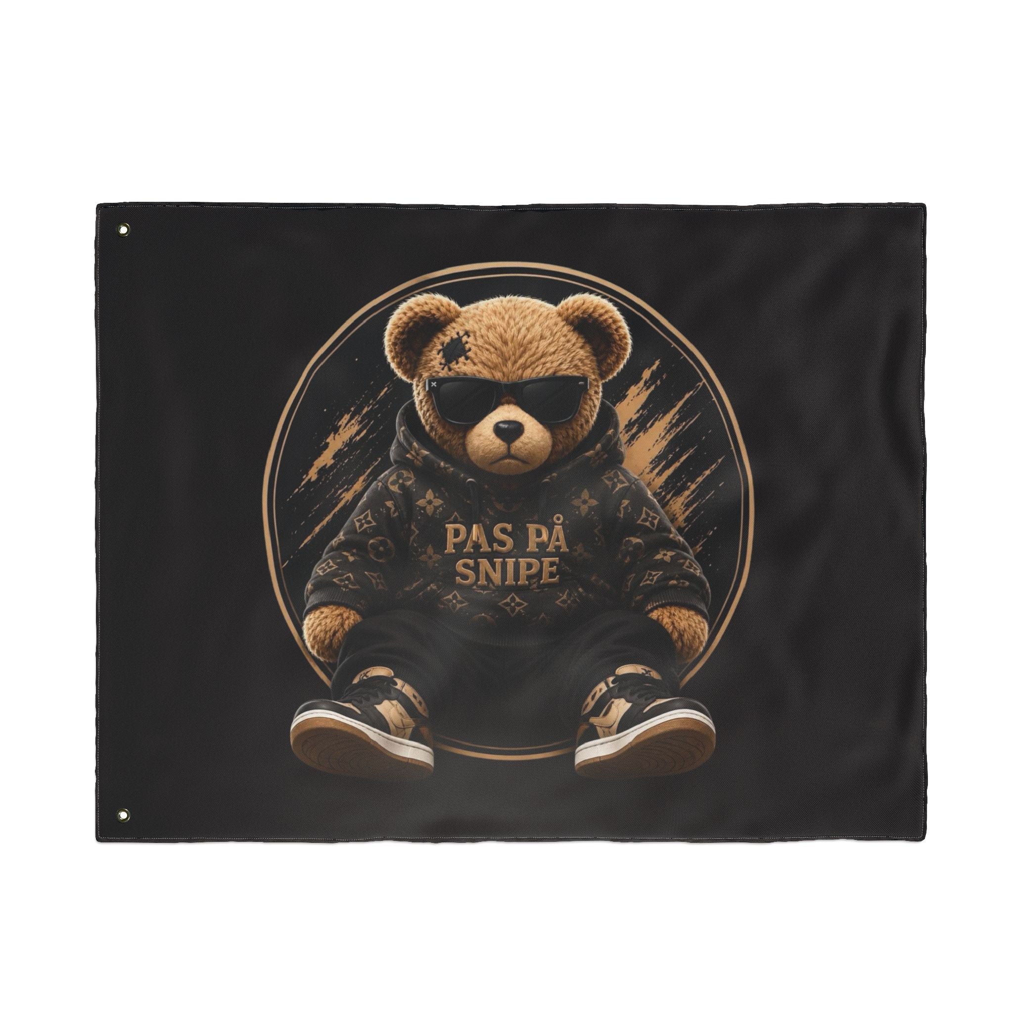 Double-Sided Flag — Cool Teddy Bear "Pas På Snipe" Outdoor Banner