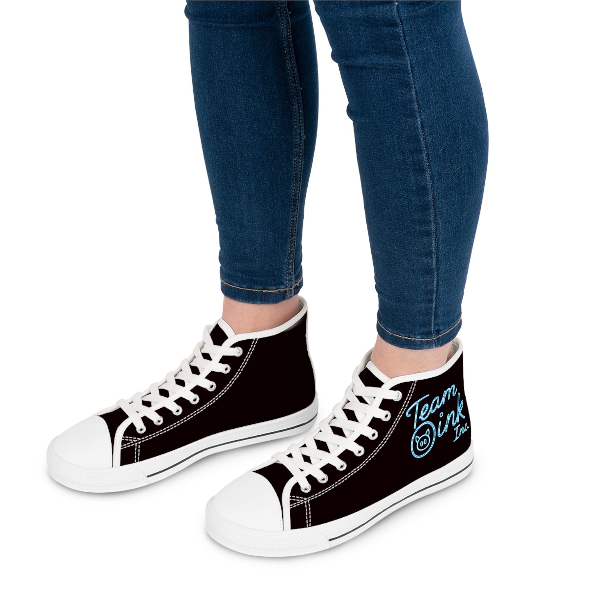 Women's High Top Sneakers — Retro Black Canvas with 'Team Pink Inc.' Script