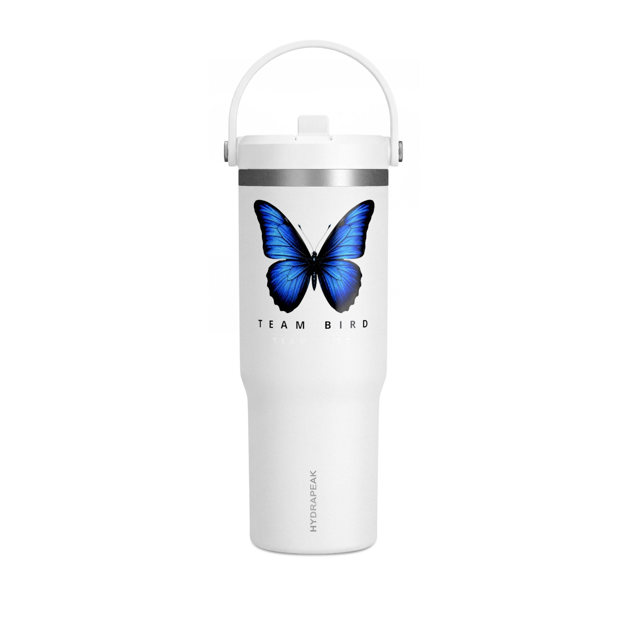 Butterfly Nomad Tumbler 32oz — Insulated Travel Mug with Blue Monarch Design