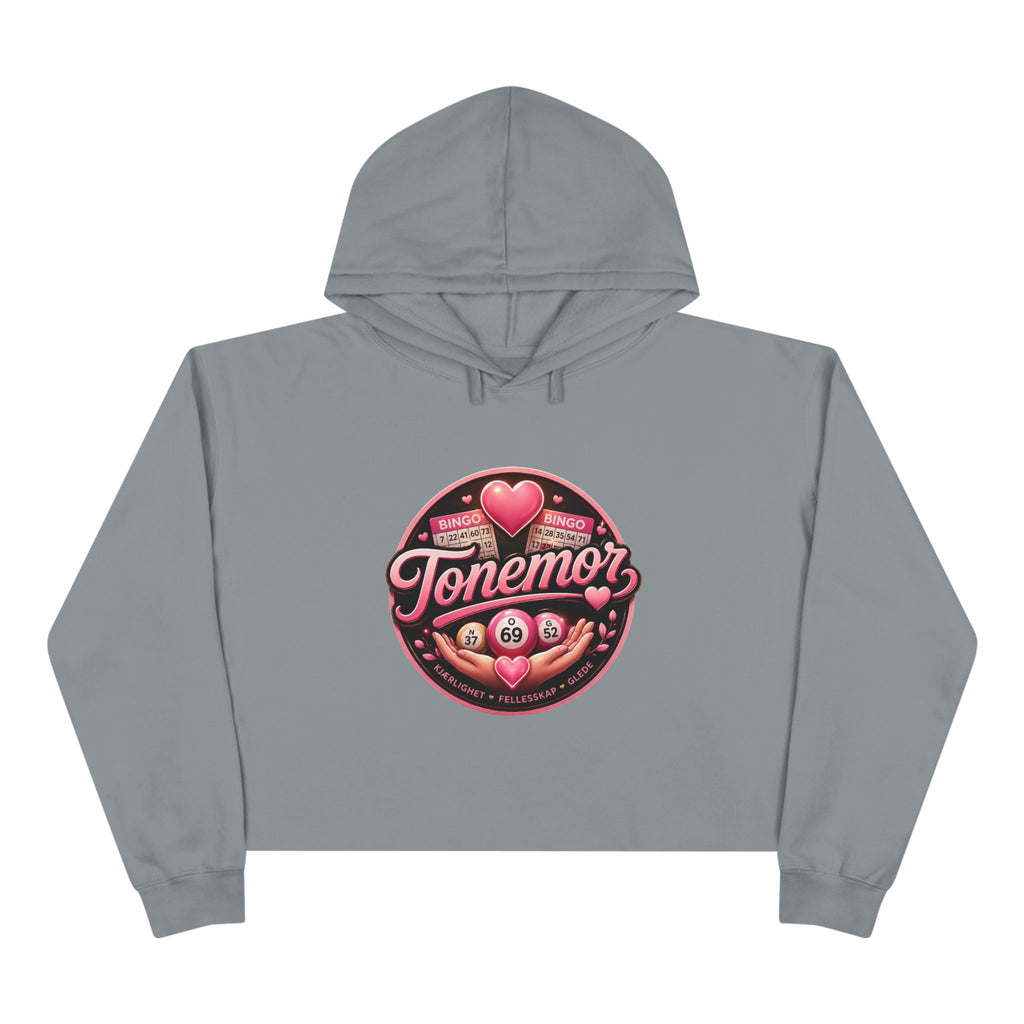 Tonemor Heart Badge Crop Hoodie — Retro Valentine Graphic Crop Hoodie