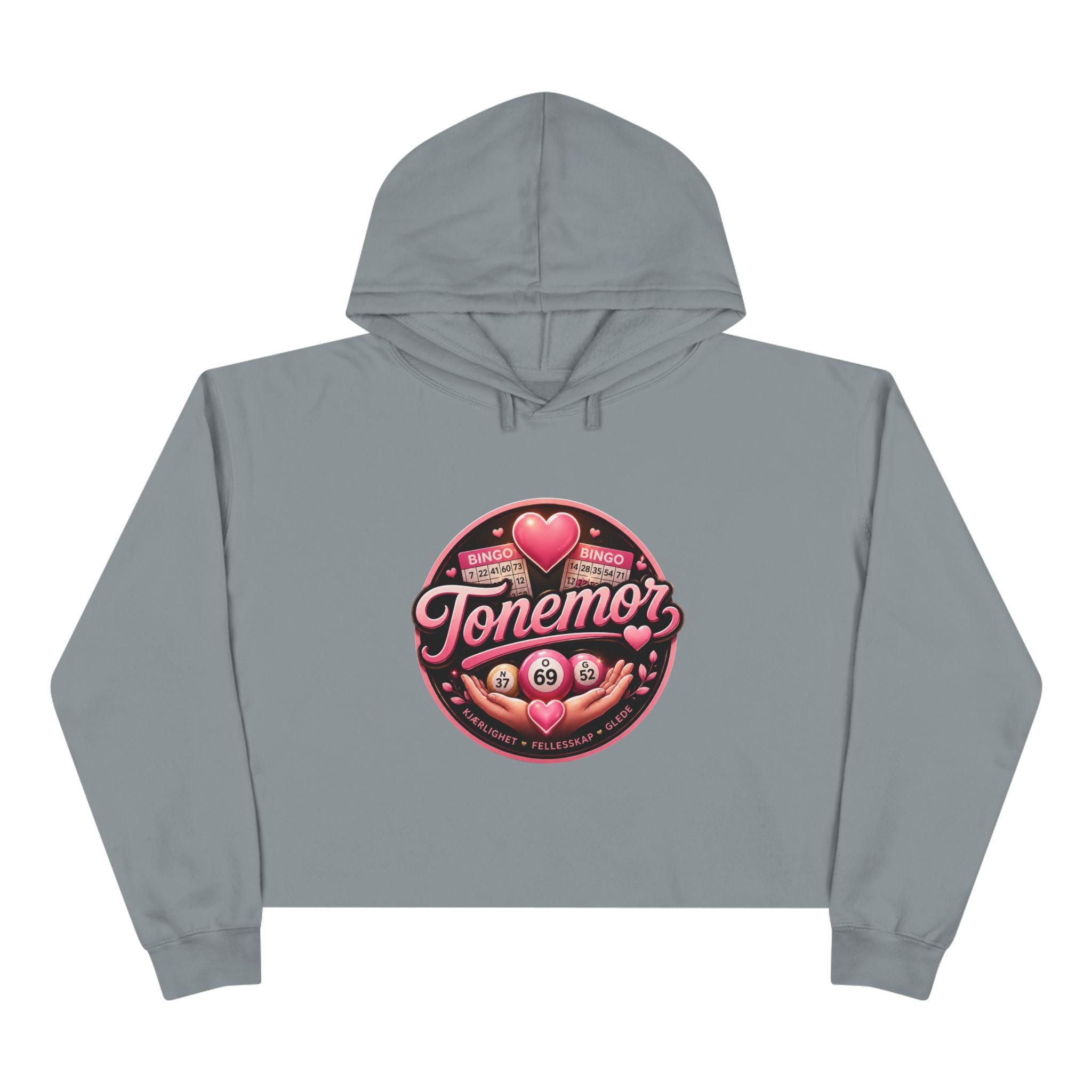 Tonemor Heart Badge Crop Hoodie — Retro Valentine Graphic Crop Hoodie