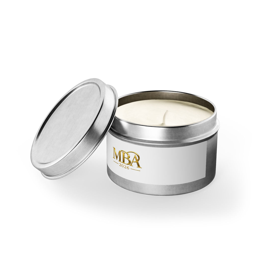 MBA 2026 Gold Logo Tin Candle — Luxury Scented Gift