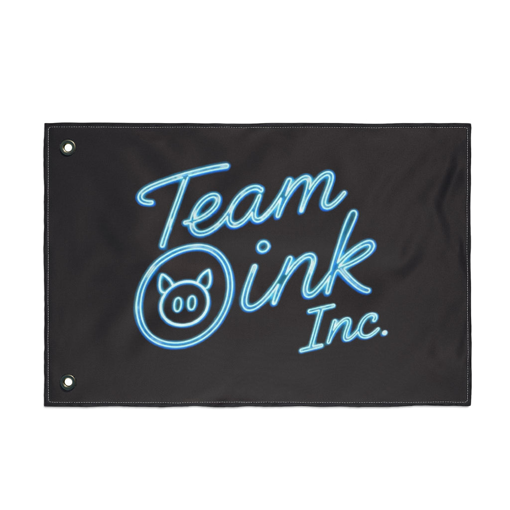 Team Oink Inc. Double-Sided Flag — Neon Script Pig Logo