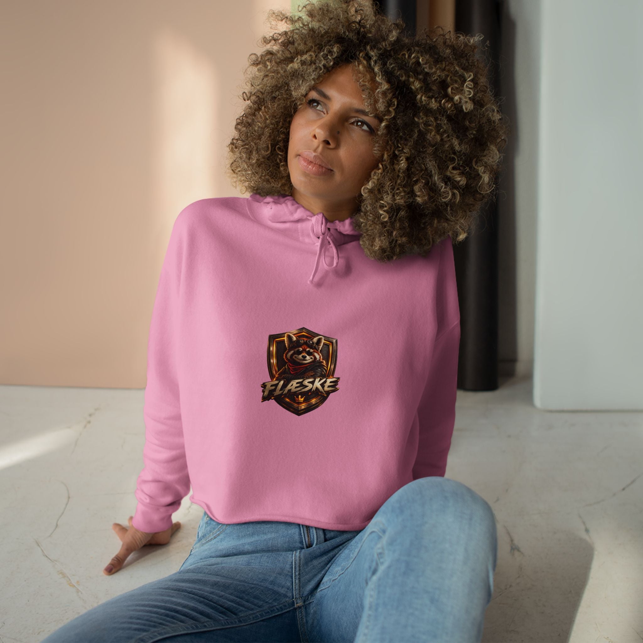 Raccoon Shield Crop Hoodie — Flaeske Gamer Logo Cropped Hoodie