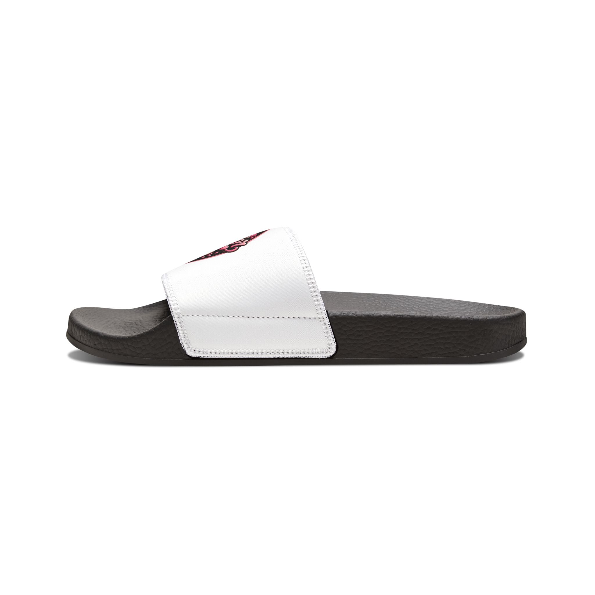 Slide Sandals — White Removable-Strap Slides with Pink 'Jammin' Heart' Logo