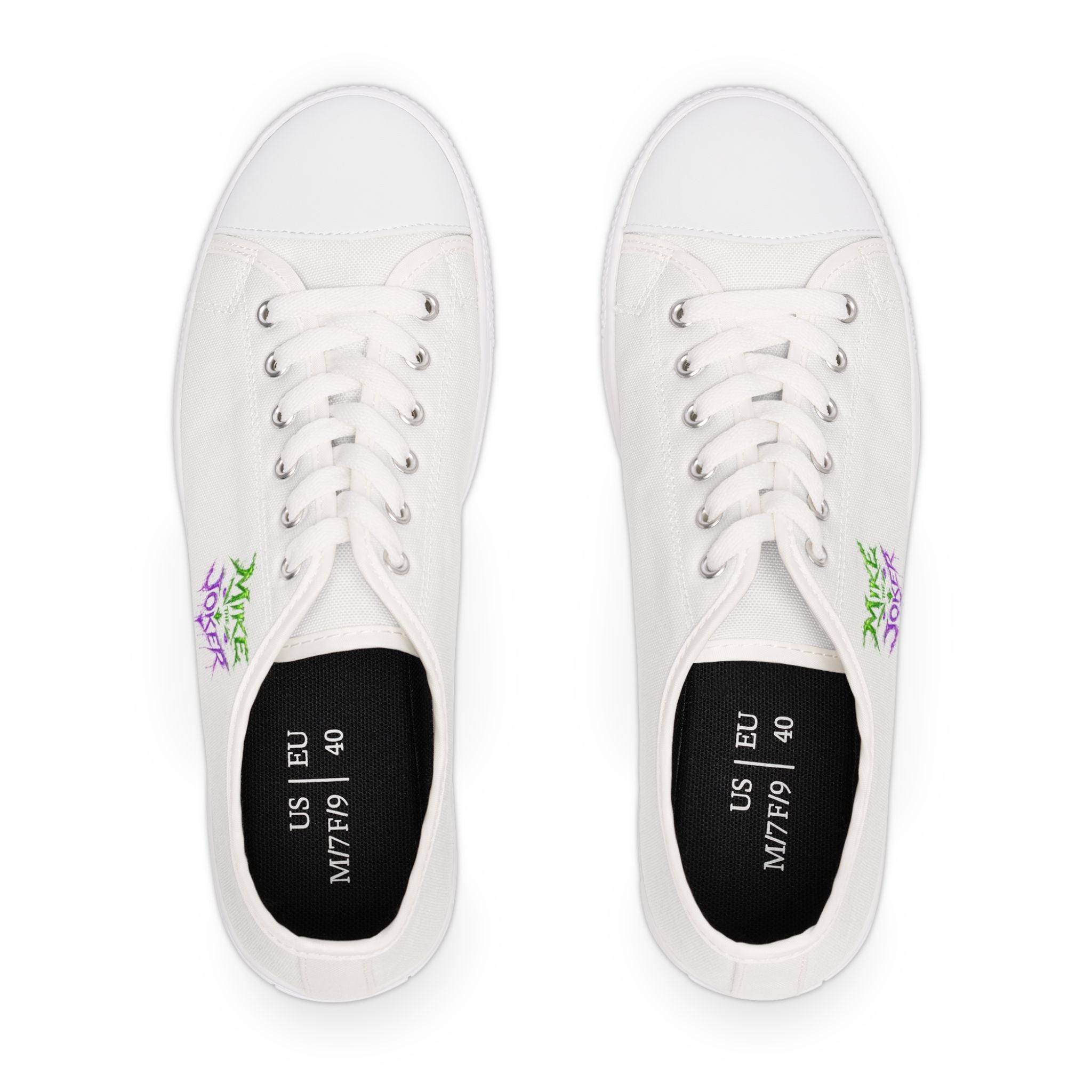 Floral Vibes Low Top Sneakers – Women's White Canvas Shoes with Purple Blossom Accent