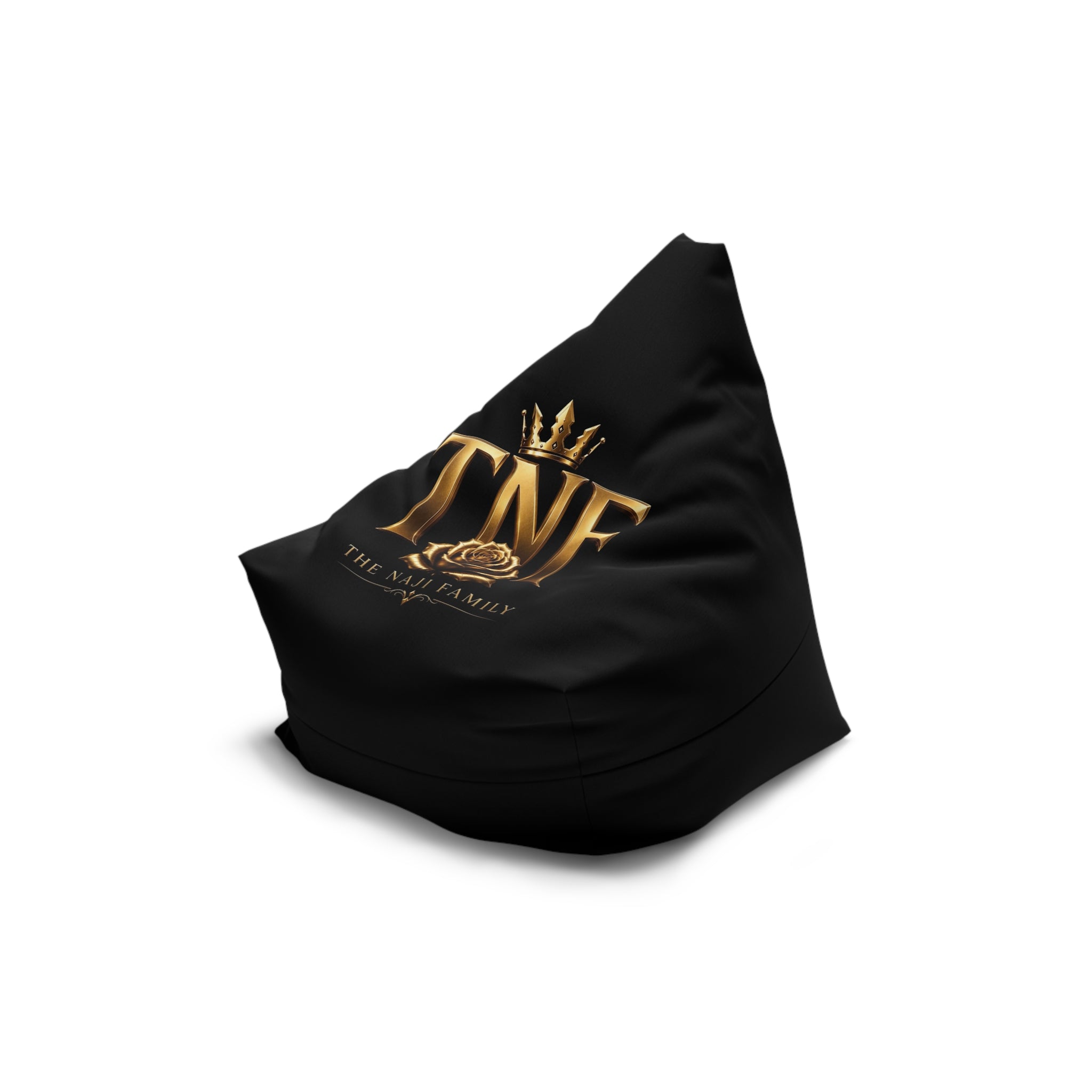 Bean Bag Cover — Black Luxury 'TNF' Gold Crown Accent