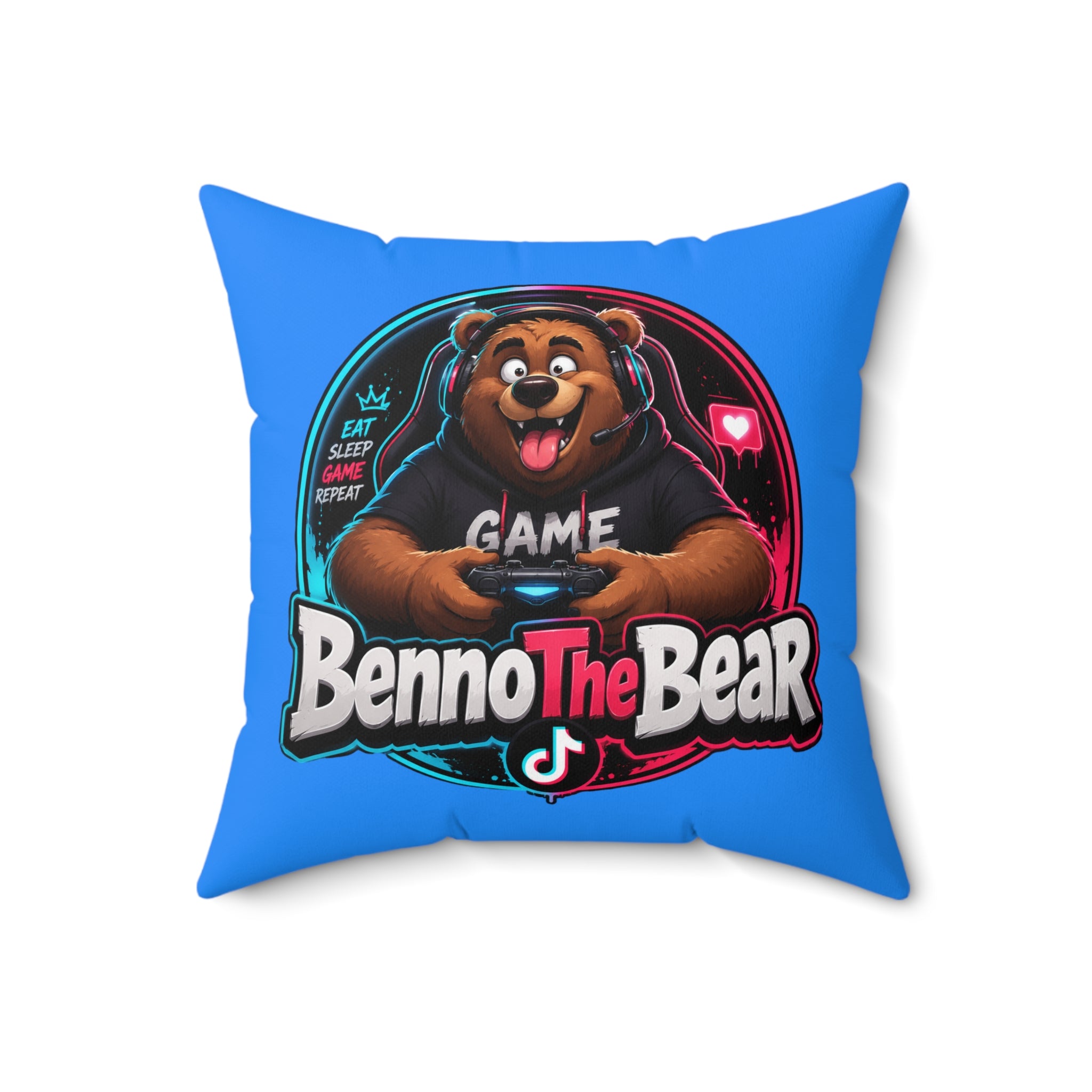 Benno The Bear Gaming Pillow — Cute Gamer Bear Decorative Throw Pillow