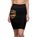 Raccoon Crest Black Pencil Skirt — "Aleske" Logo High-Waist Graphic Skirt