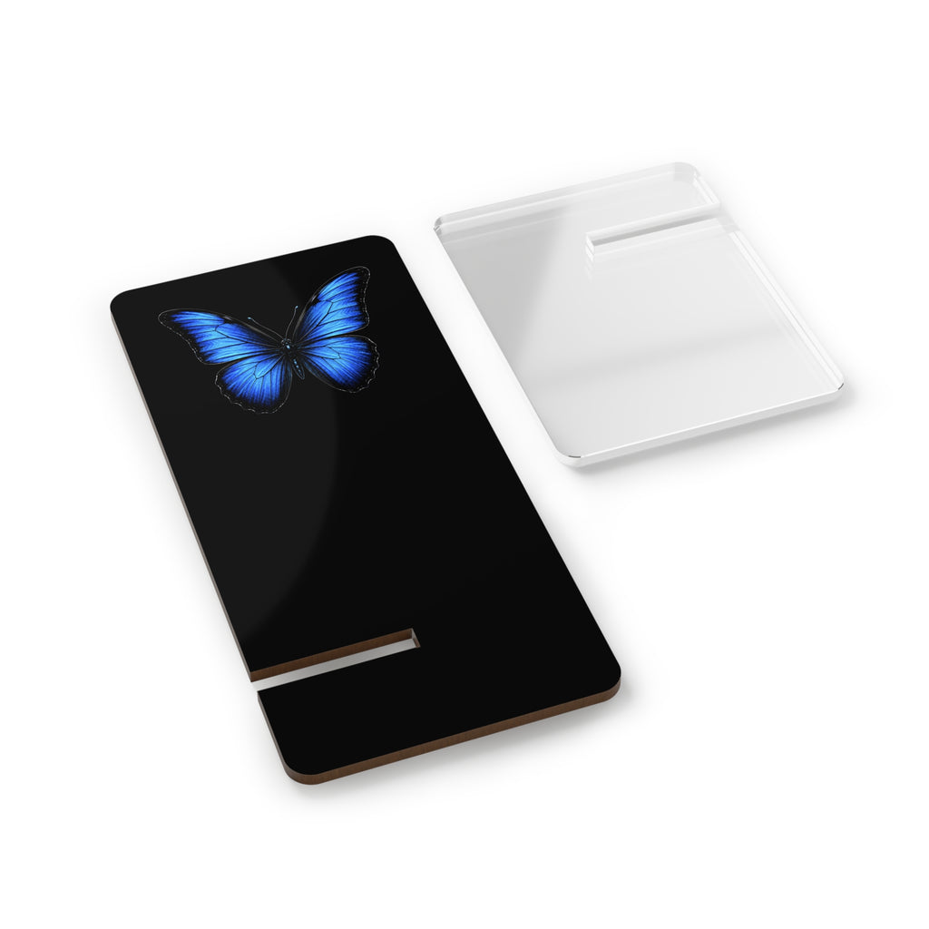 Acrylic Phone Stand with Blue Butterfly — Decorative Smartphone Display Holder
