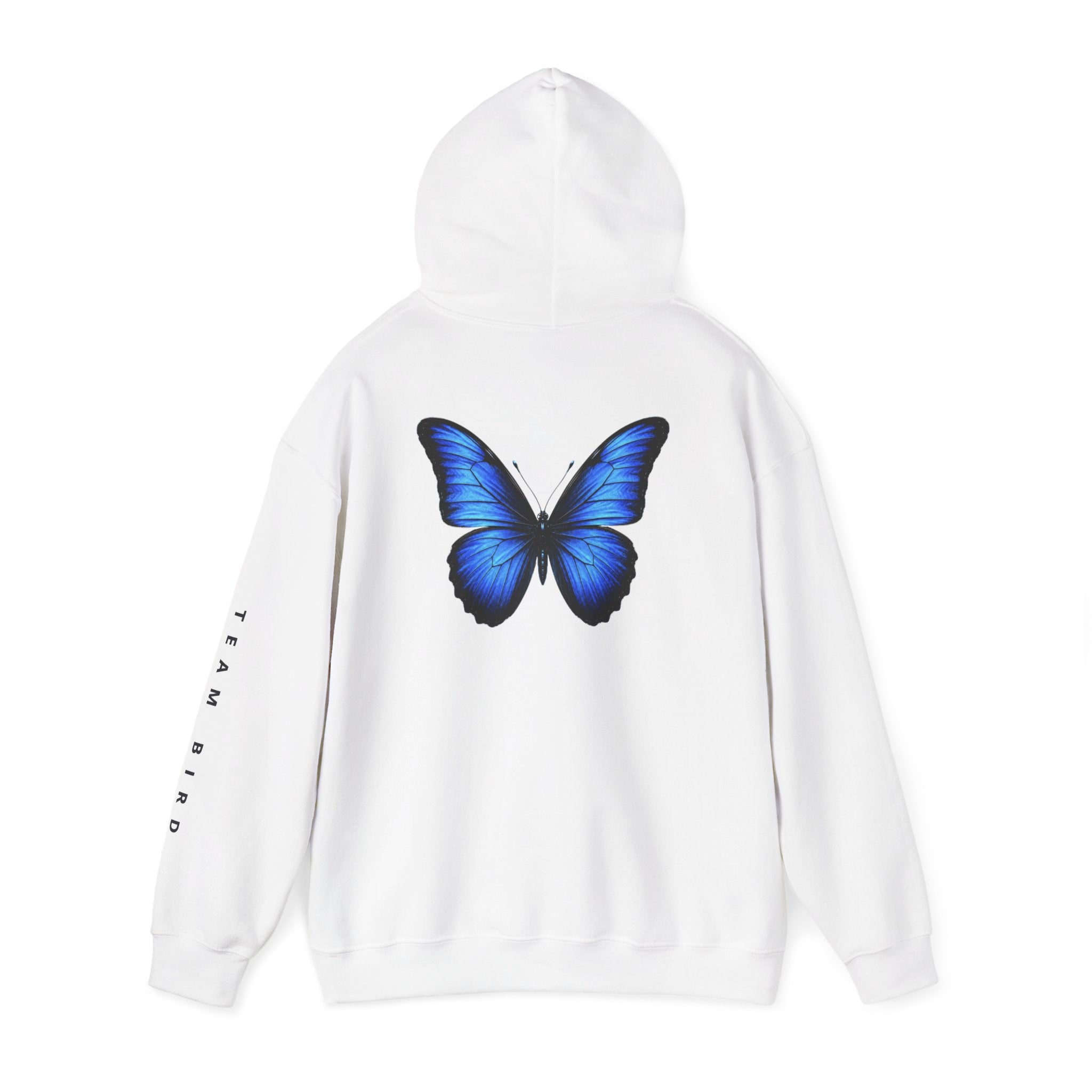 Butterfly Hoodie — "Team Bird" Blue Butterfly Graphic Hooded Sweatshirt