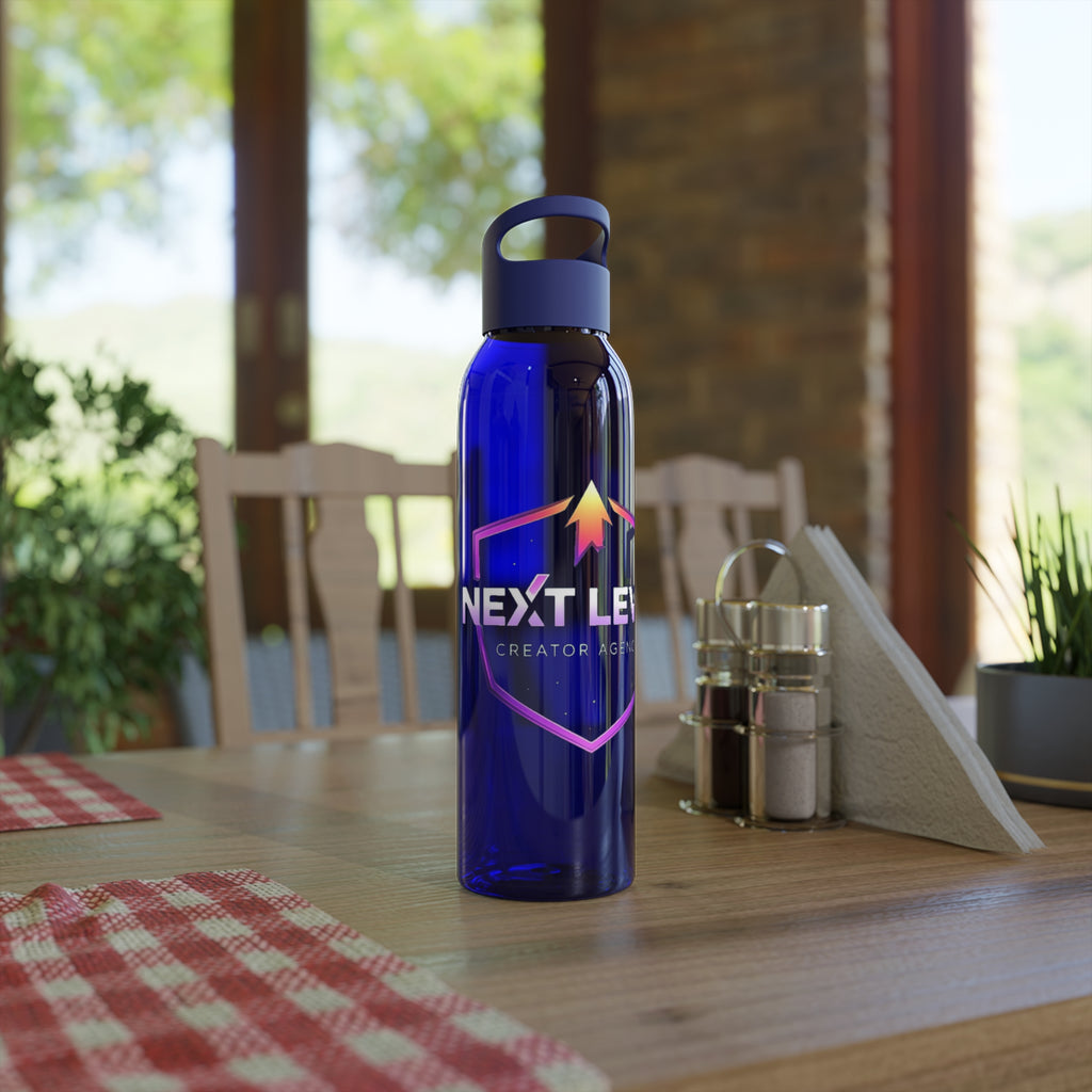 Sky Water Bottle — Clear Bottle with Gradient Arrow Logo (Next Level Creator Agency)