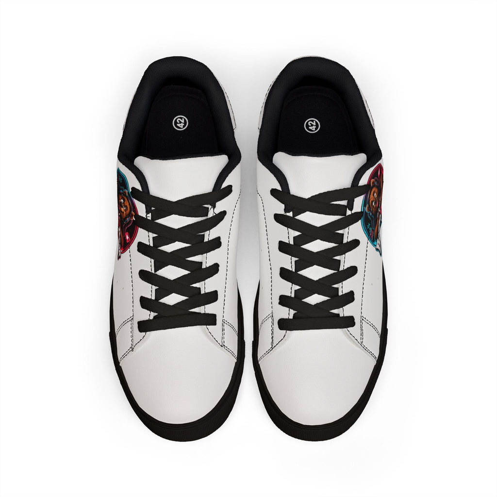Leather Low-Top Sneakers — 'Benno the Bear' Custom Graphic Men's Shoes