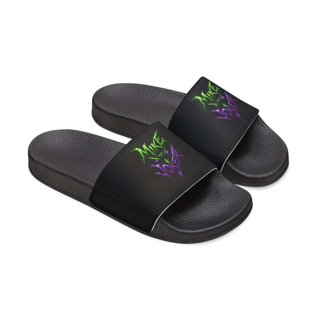 Men's Personalized Name Slides — Black Strap Sandals with Neon Green "Mike" Design