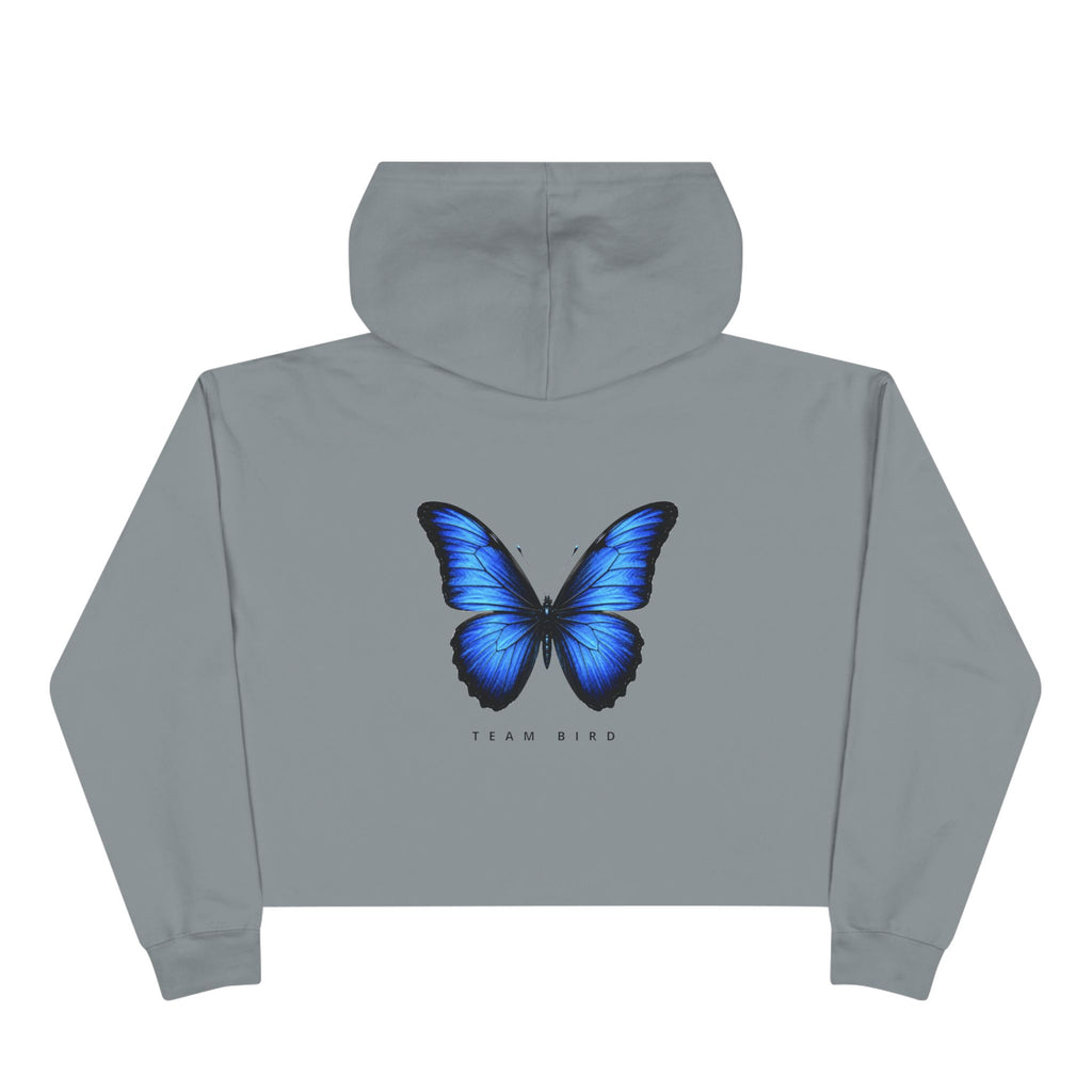 Butterfly Crop Hoodie — Minimal Blue Butterfly Graphic Crop Sweatshirt