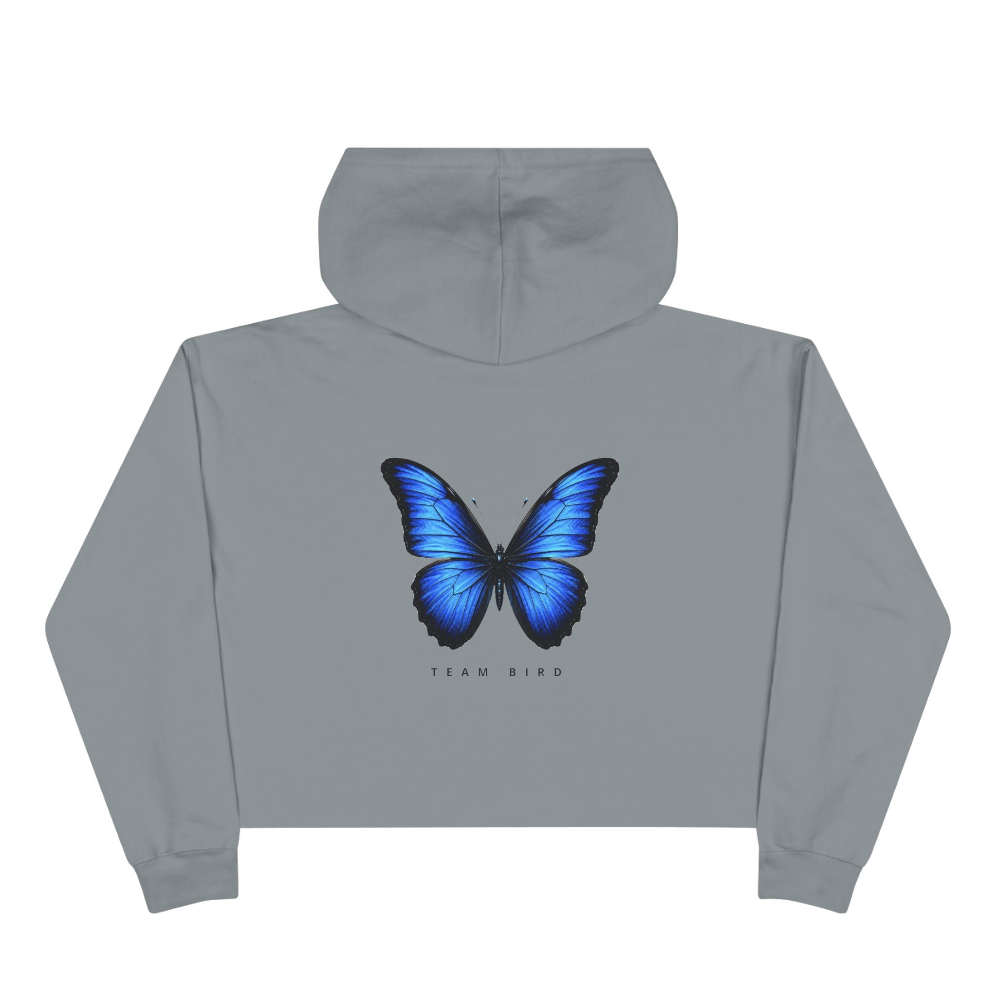 Butterfly Crop Hoodie — Minimal Blue Butterfly Graphic Crop Sweatshirt