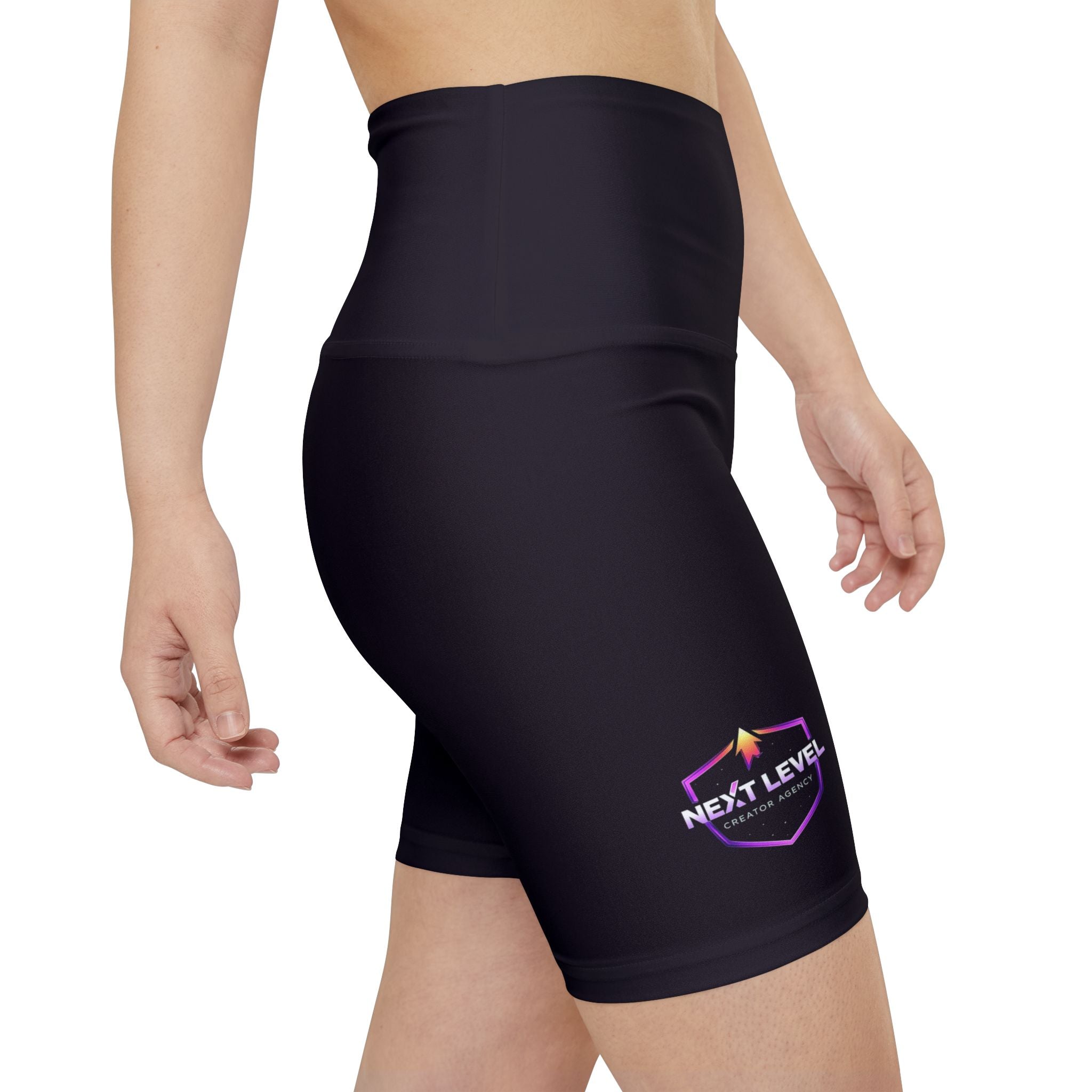 NLC White Yoga Bike Shorts with Minimal Crown Logo — Women's Workout Shorts