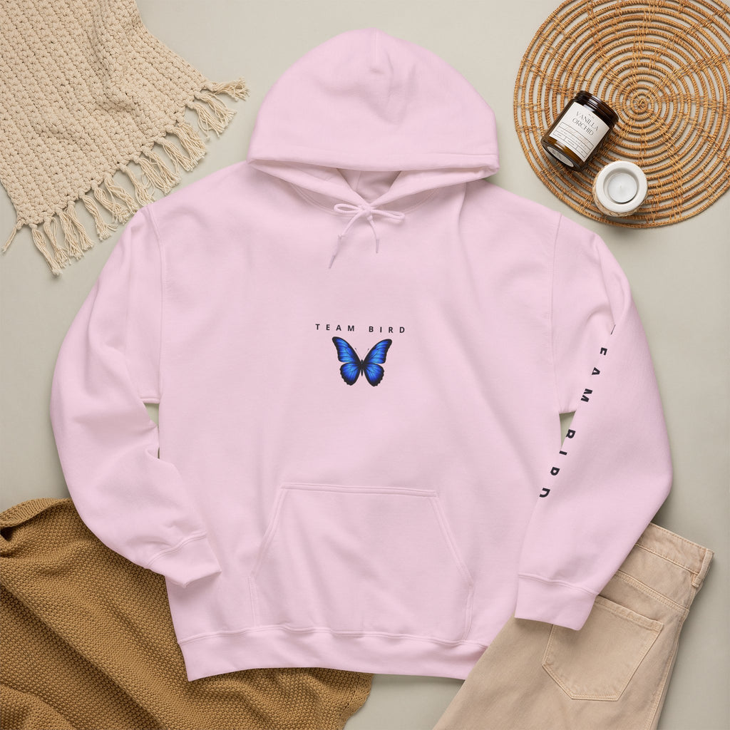Butterfly Hoodie — "Team Bird" Blue Butterfly Graphic Hooded Sweatshirt