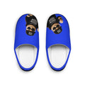 Blue Cozy Slippers with Cute Bear Graphic — Women's Indoor House Shoes
