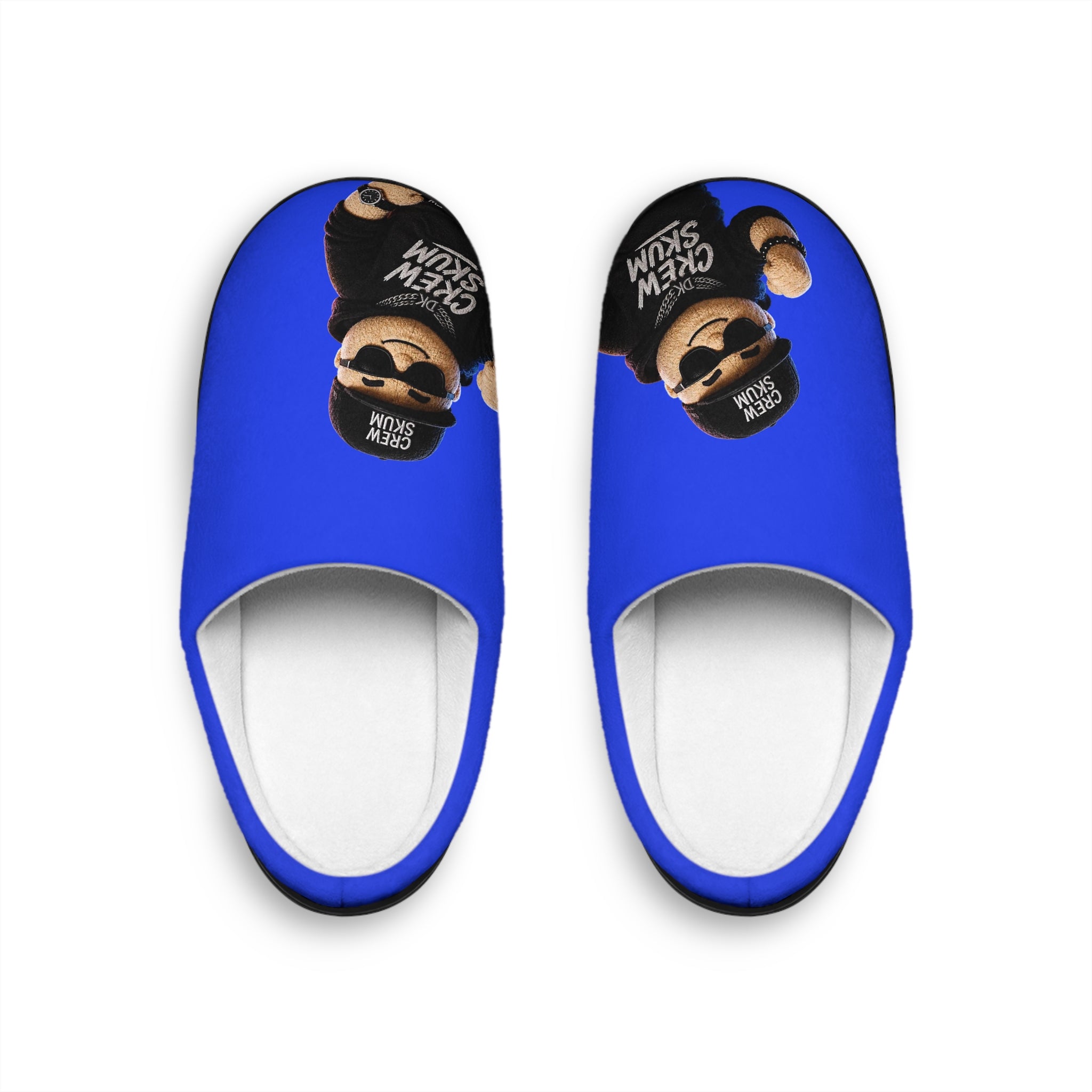 Blue Cozy Slippers with Cute Bear Graphic — Women's Indoor House Shoes