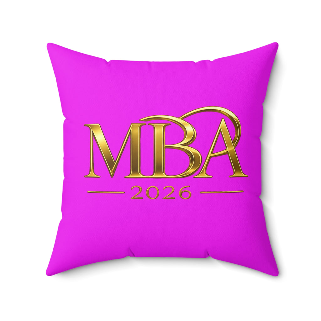 MBA 2026 Decorative Throw Pillow — Gold Lettering on Hot Pink