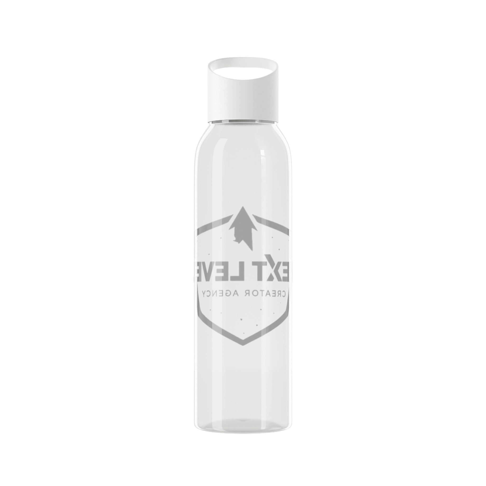 Sky Water Bottle — Clear Bottle with Gradient Arrow Logo (Next Level Creator Agency)