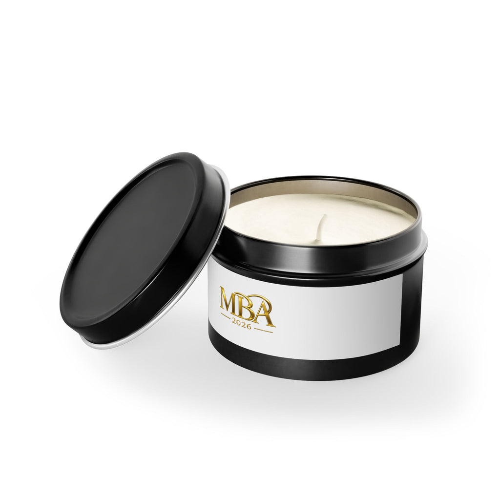 MBA 2026 Gold Logo Tin Candle — Luxury Scented Gift