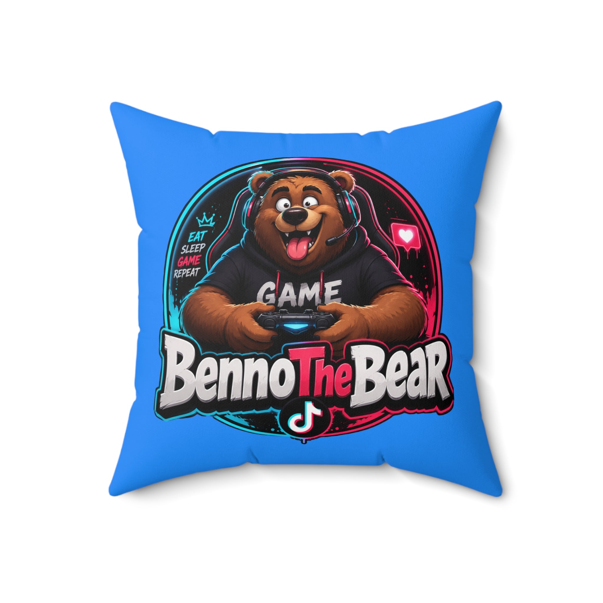 Benno The Bear Gaming Pillow — Cute Gamer Bear Decorative Throw Pillow