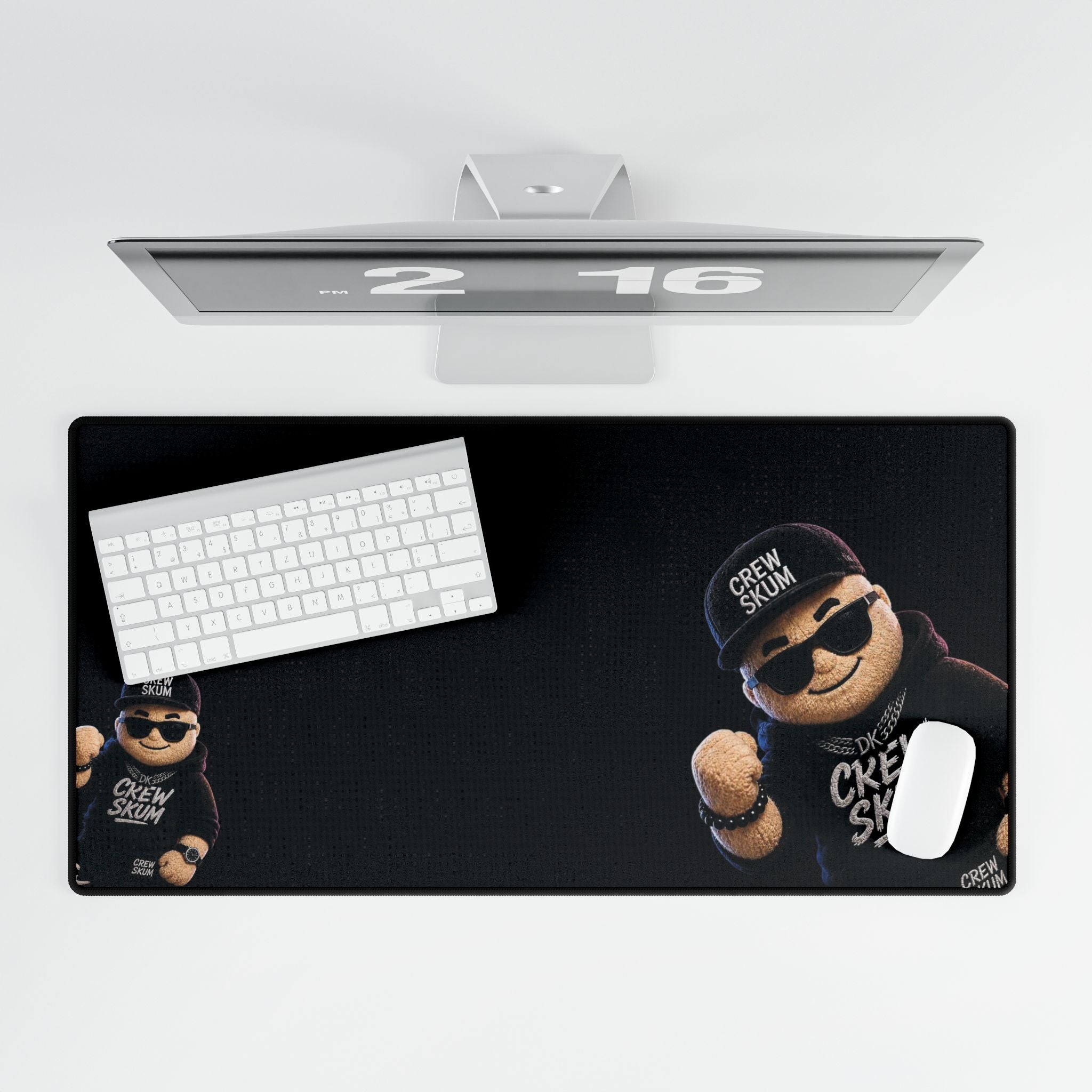 Crew Skum Gaming Desk Mat — Large Black Mouse Pad with Mascot