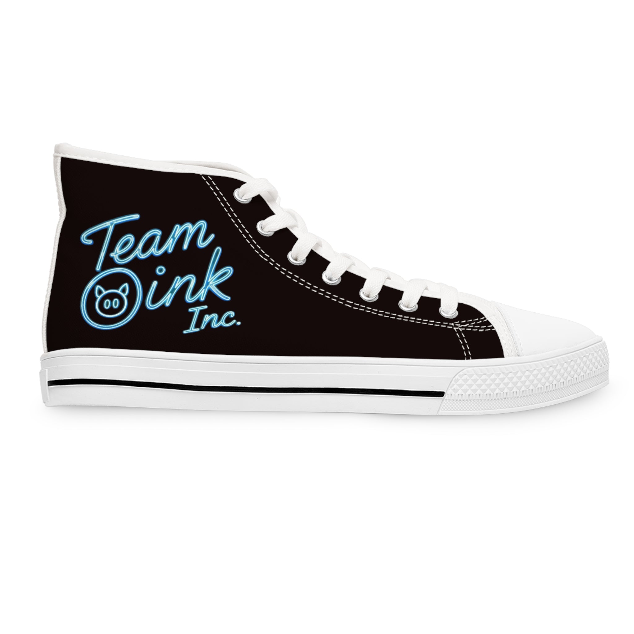 Women's High Top Sneakers — Retro Black Canvas with 'Team Pink Inc.' Script