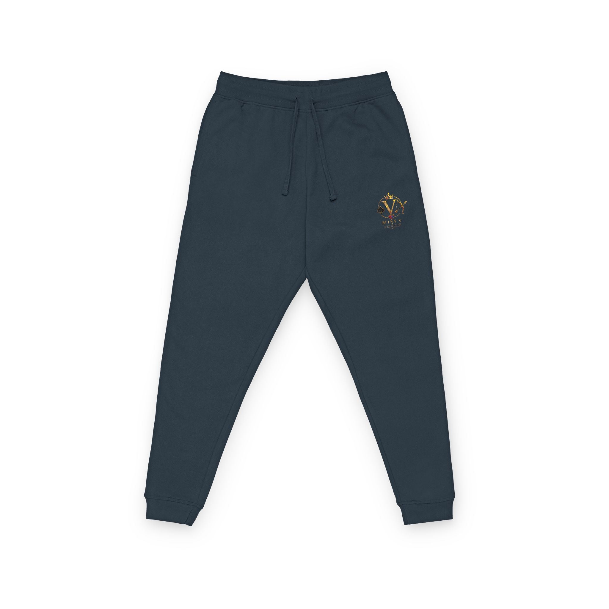 Miss V Embroidered Gold Rose Joggers – Cozy Fleece Sweatpants