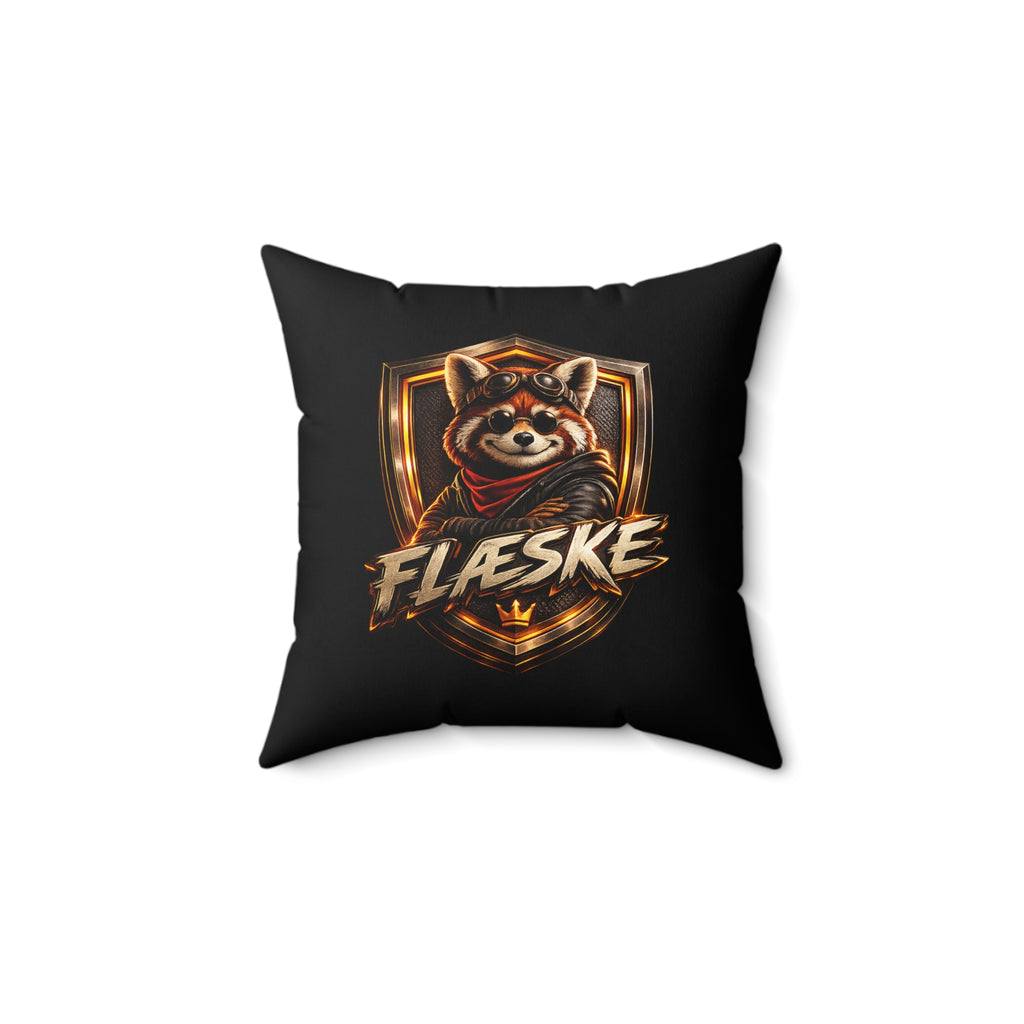 Red Panda Crest Throw Pillow — 'FLÆSKE' Gaming Emblem Accent Pillow