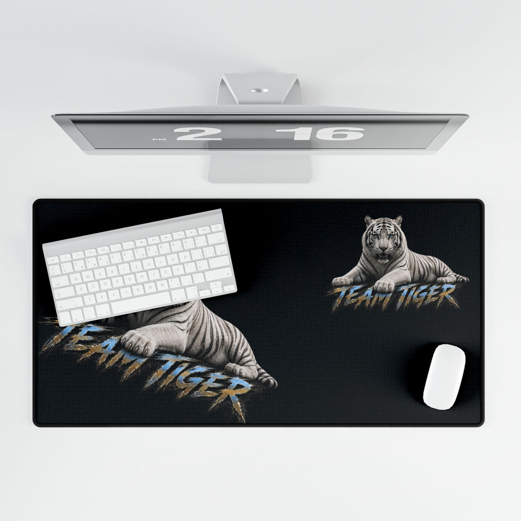 Team Tiger Desk Mat — Black Gaming Mouse Pad with White Tiger Design