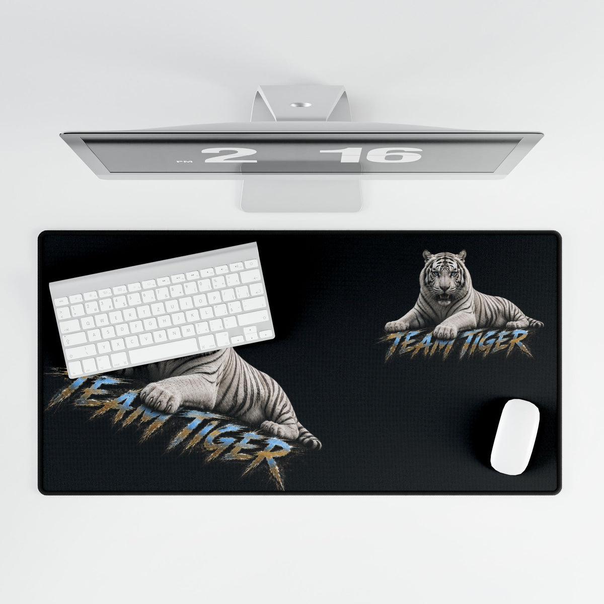 Team Tiger Desk Mat — Black Gaming Mouse Pad with White Tiger Design