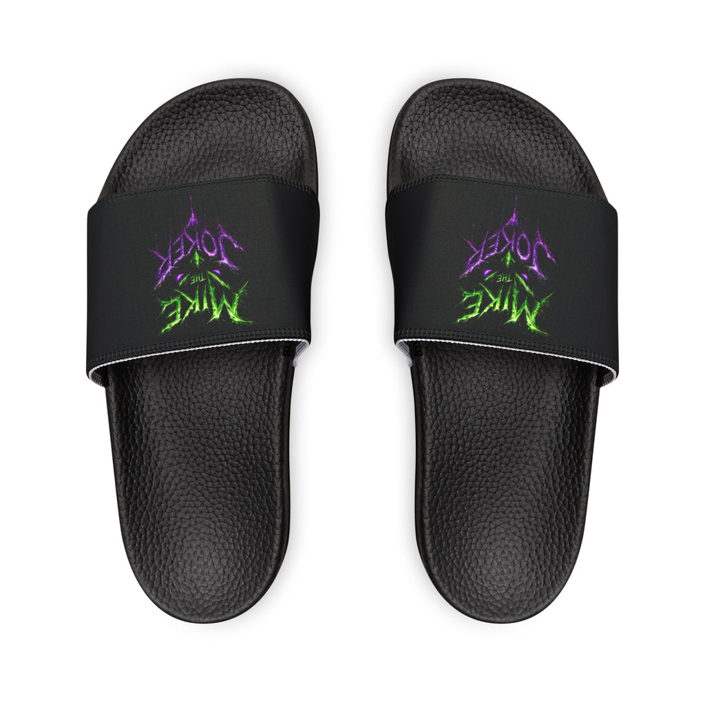 Men's Personalized Name Slides — Black Strap Sandals with Neon Green "Mike" Design