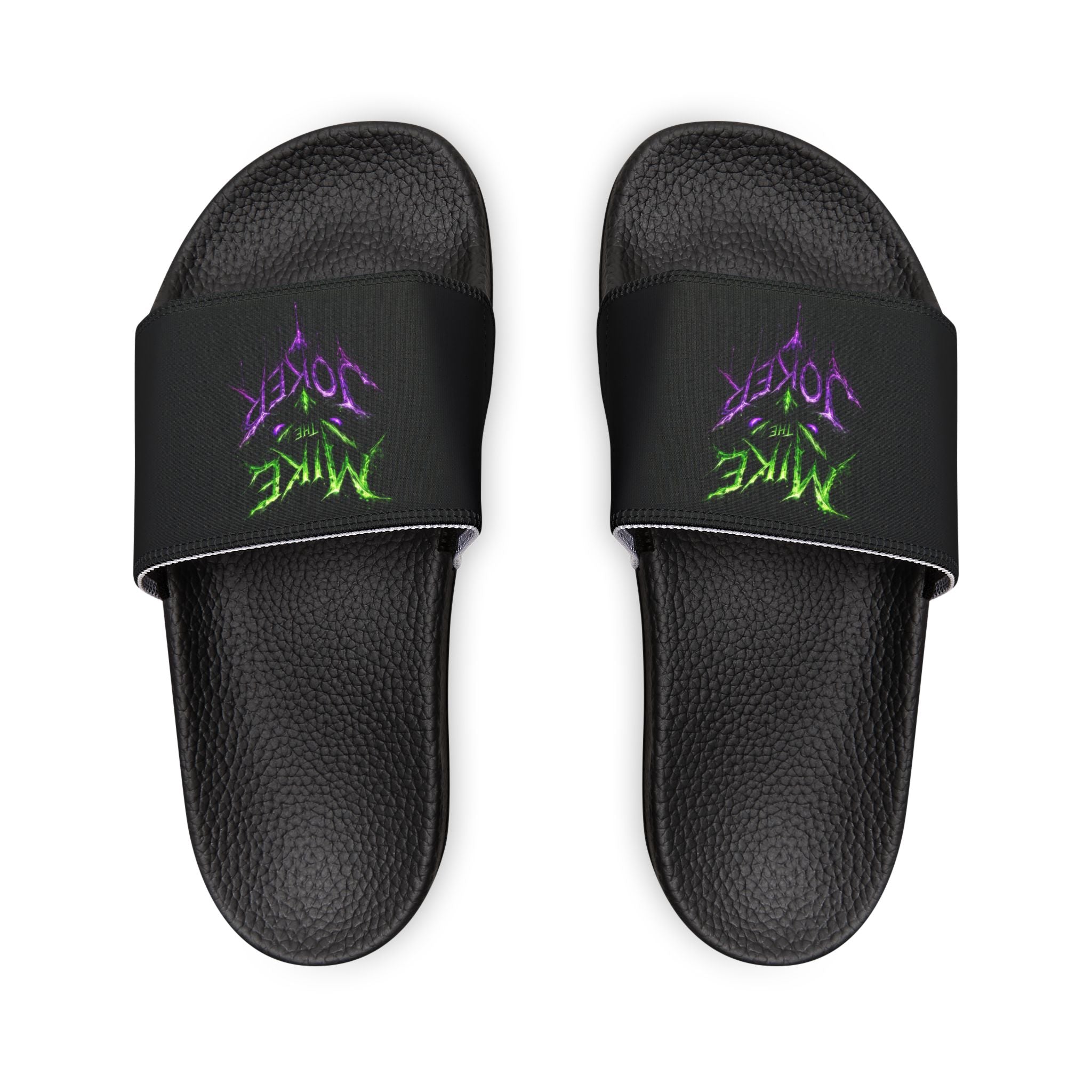 Men's Personalized Name Slides — Black Strap Sandals with Neon Green "Mike" Design