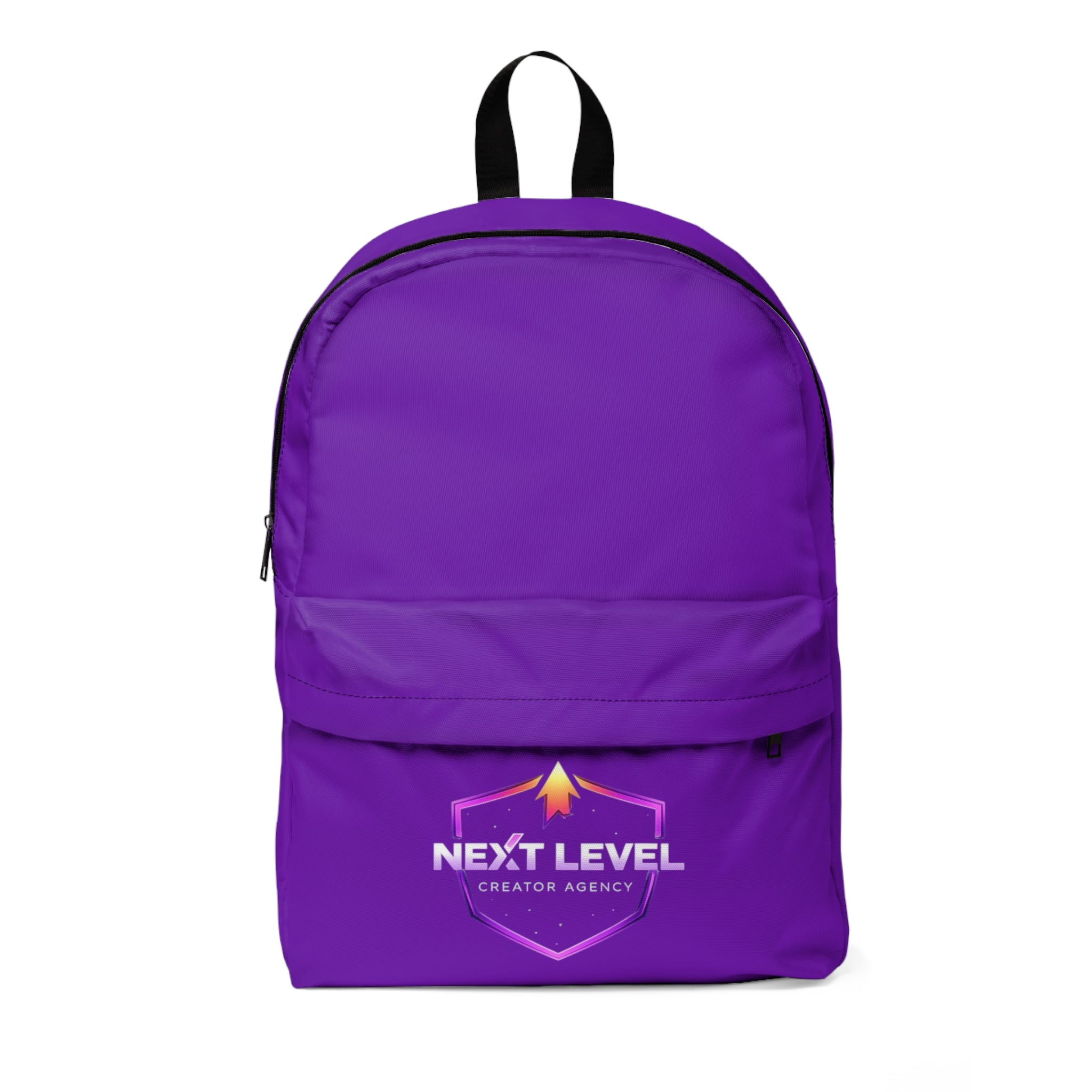 Next Level Backpack — Purple Logo Daypack for Creators