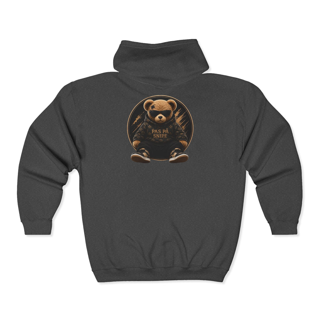Bear Protector Zip Hoodie — 'Pas de Venin' Vintage Teddy Graphic