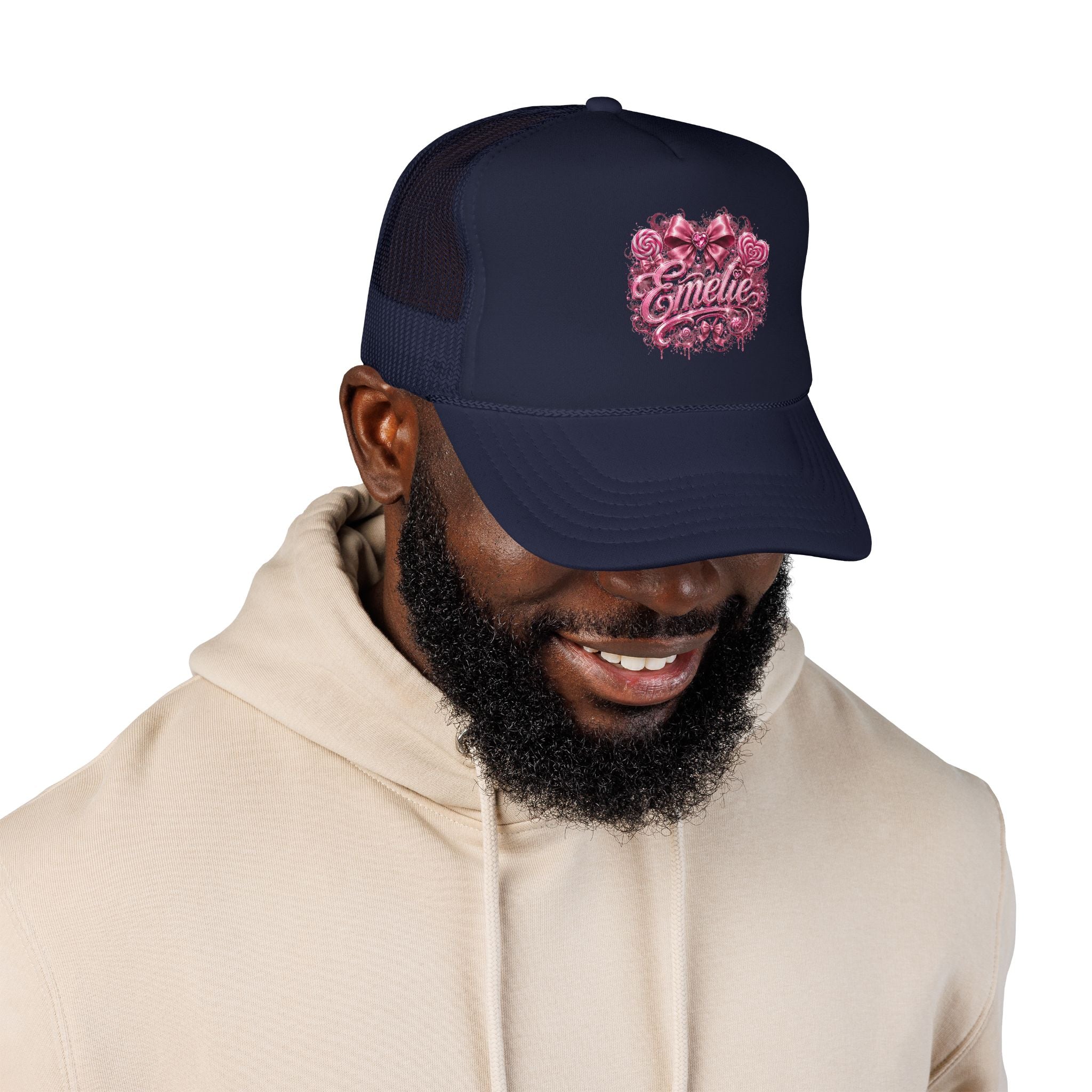 Trucker Hat — Pink Floral 'Enele' Bow Logo