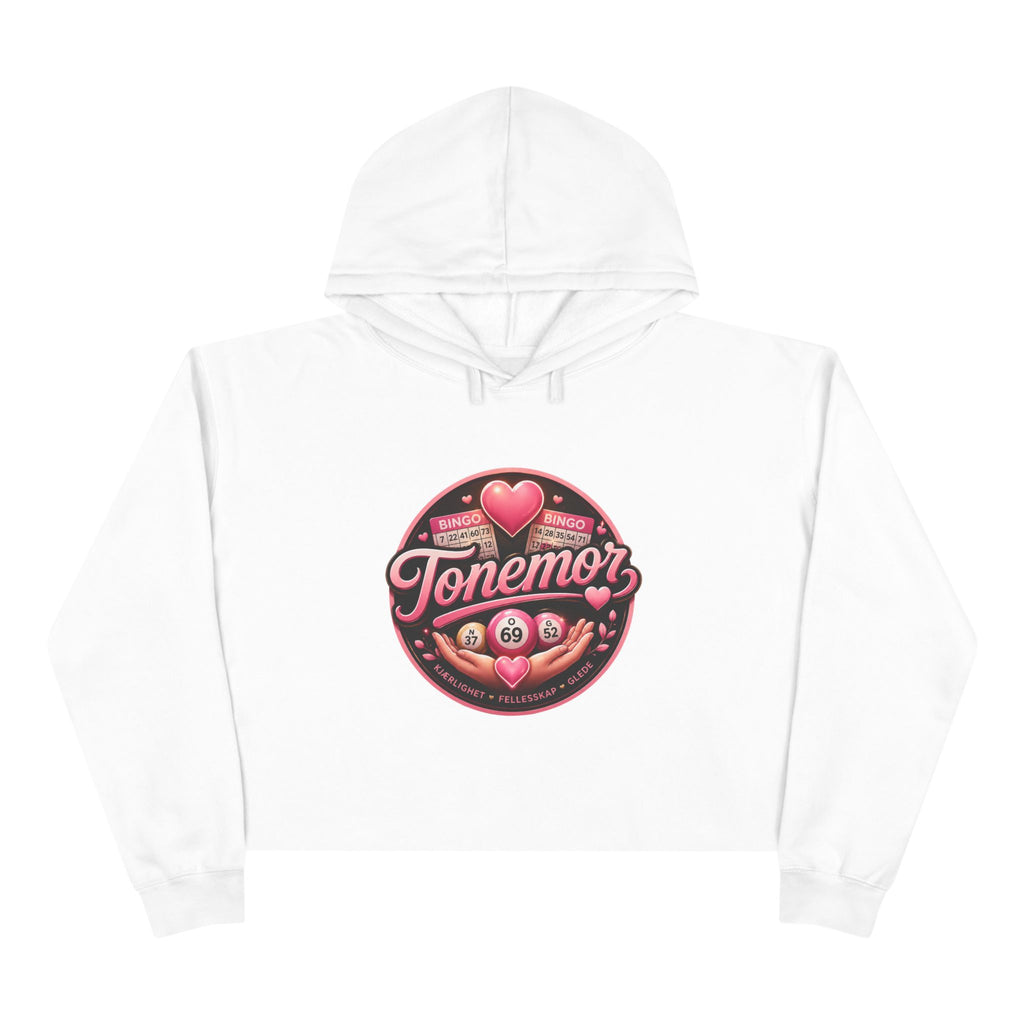 Tonemor Heart Badge Crop Hoodie — Retro Valentine Graphic Crop Hoodie