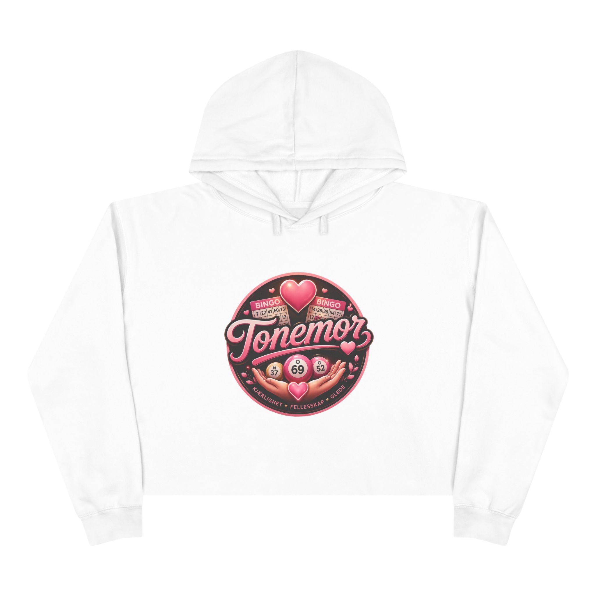 Tonemor Heart Badge Crop Hoodie — Retro Valentine Graphic Crop Hoodie
