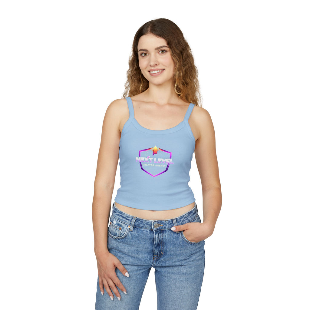 Spaghetti Tank Top — "NLC" Gold Crown Playing Card Logo Crop