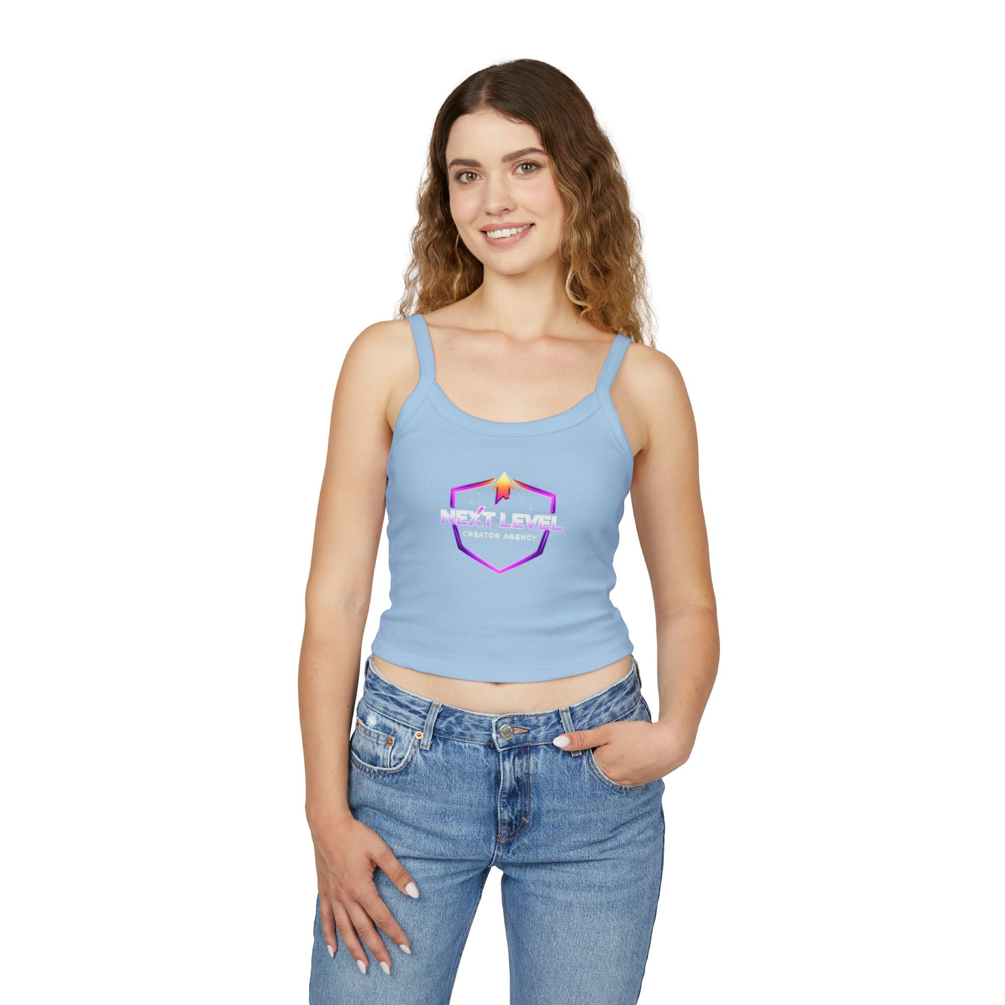 Spaghetti Tank Top — "NLC" Gold Crown Playing Card Logo Crop