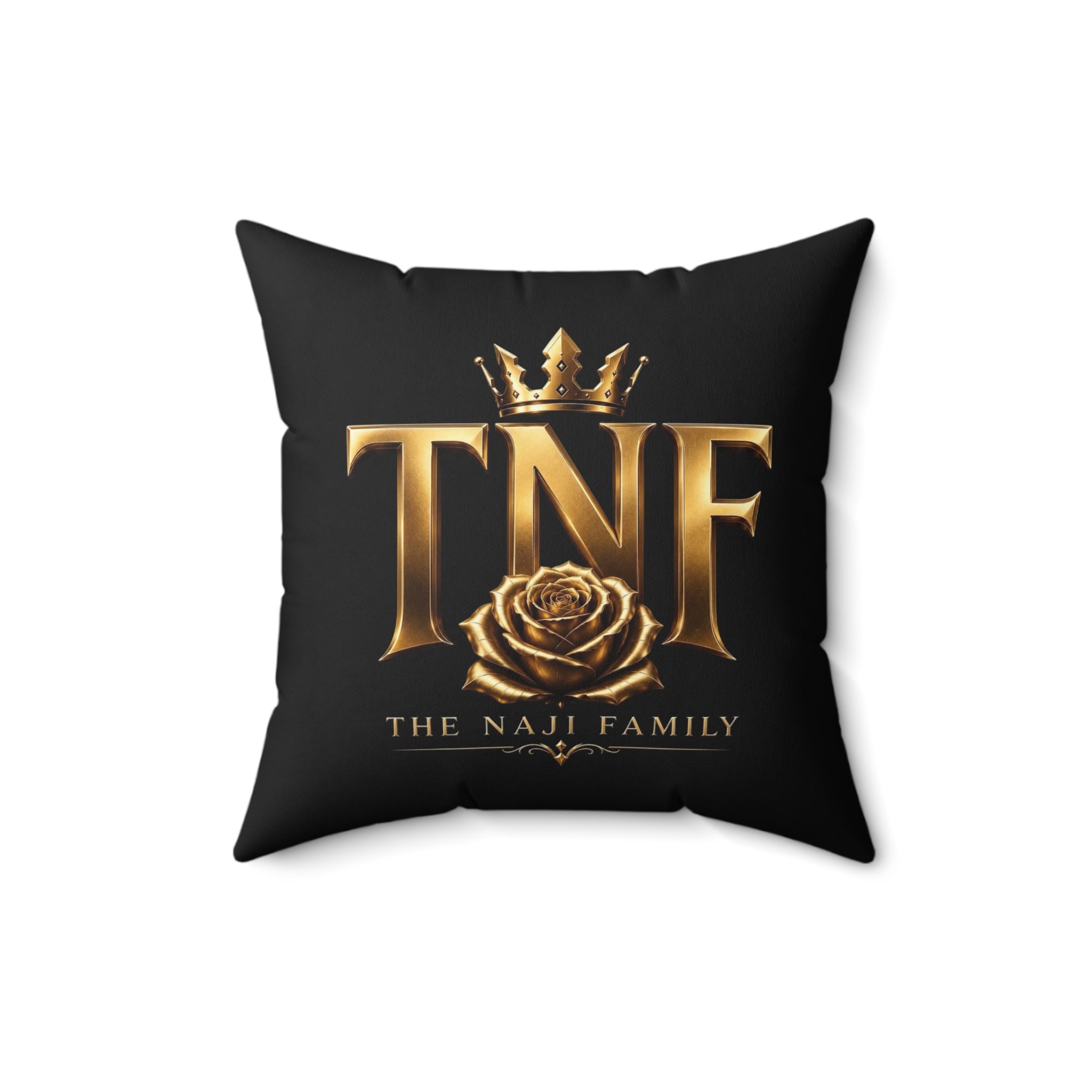 TNF The Naji Family Gold Logo Pillow — Decorative Square Throw Pillow