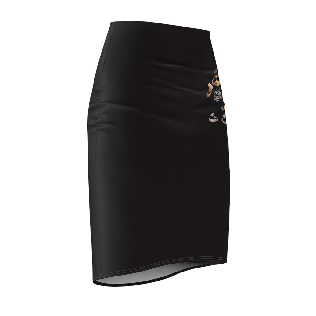 Pencil Skirt — Black Mini with Cute Crew Skum Character Print